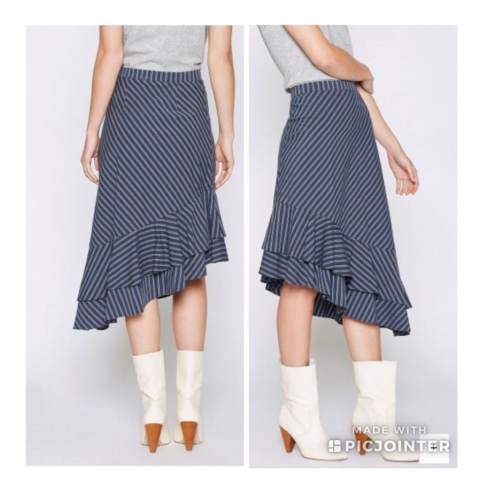 Joie Yenene Asymmetrical Navy White Ruffle Skirt Size 6